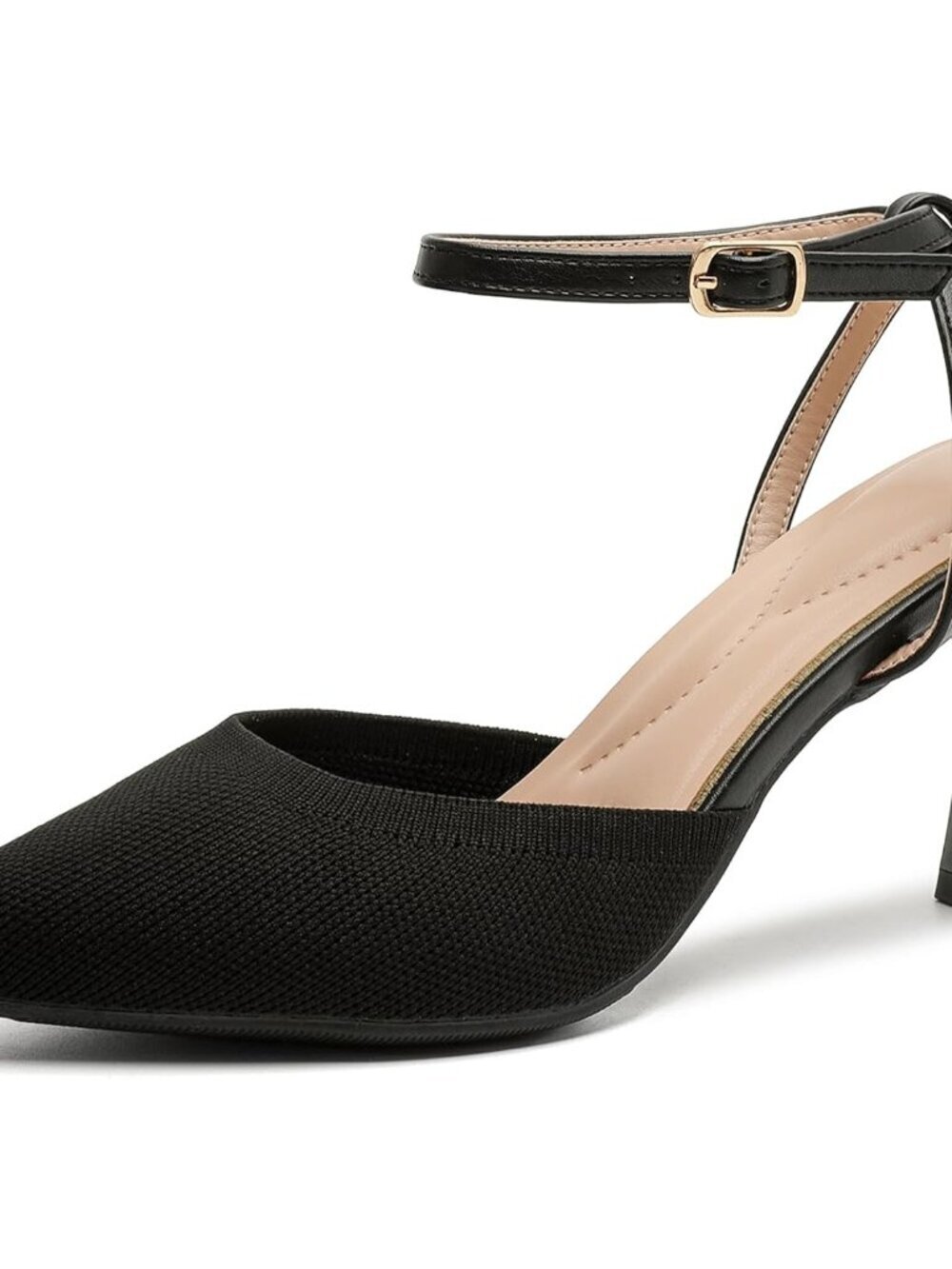 Women's Black Closed Toe Ankle Strap Kitten Pumps Pointed Toe Heeled Sandals
